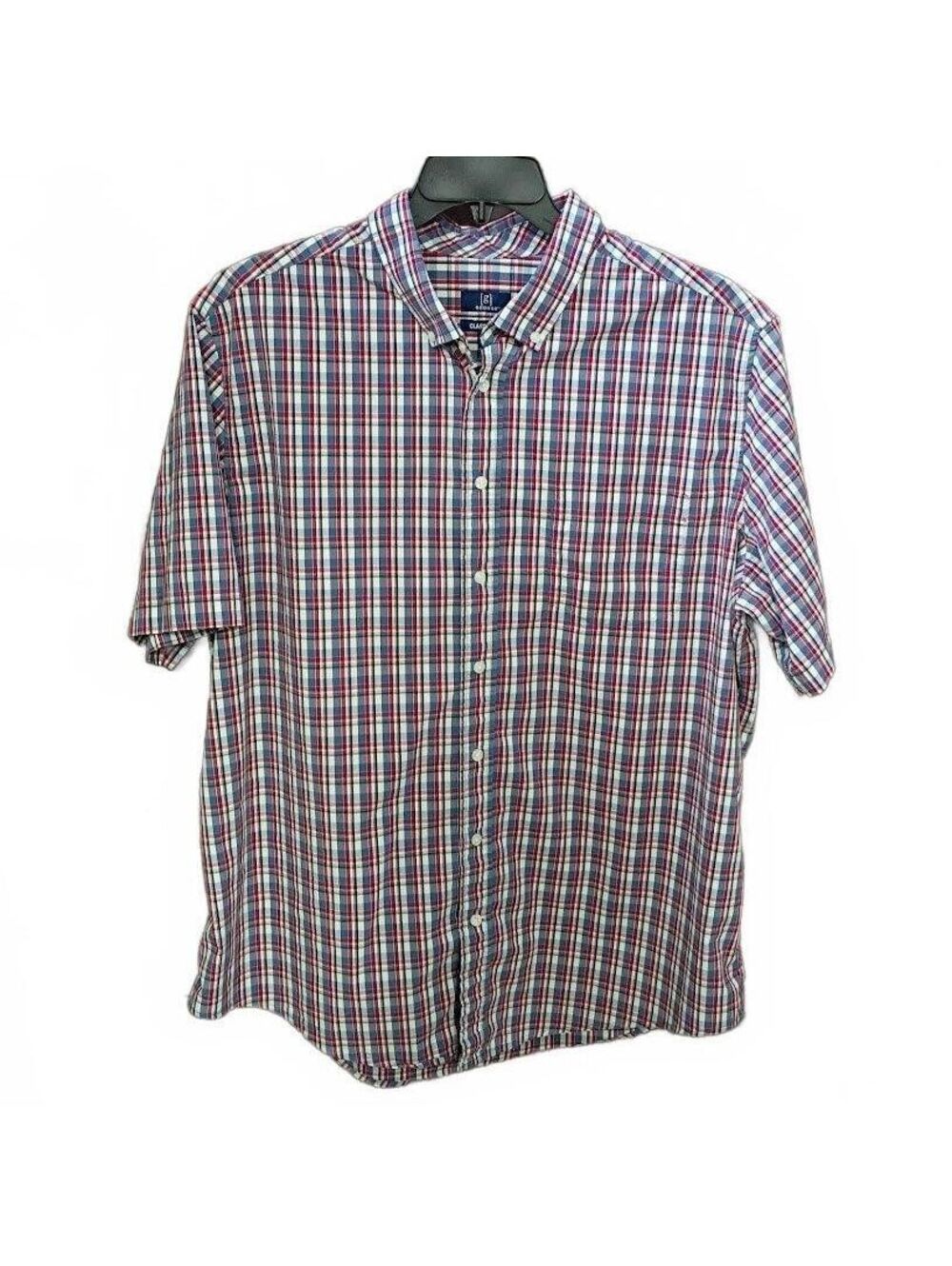 George Classic Fit Men's Short Sleeve Plaid Button-Down Shirt Size 2XL